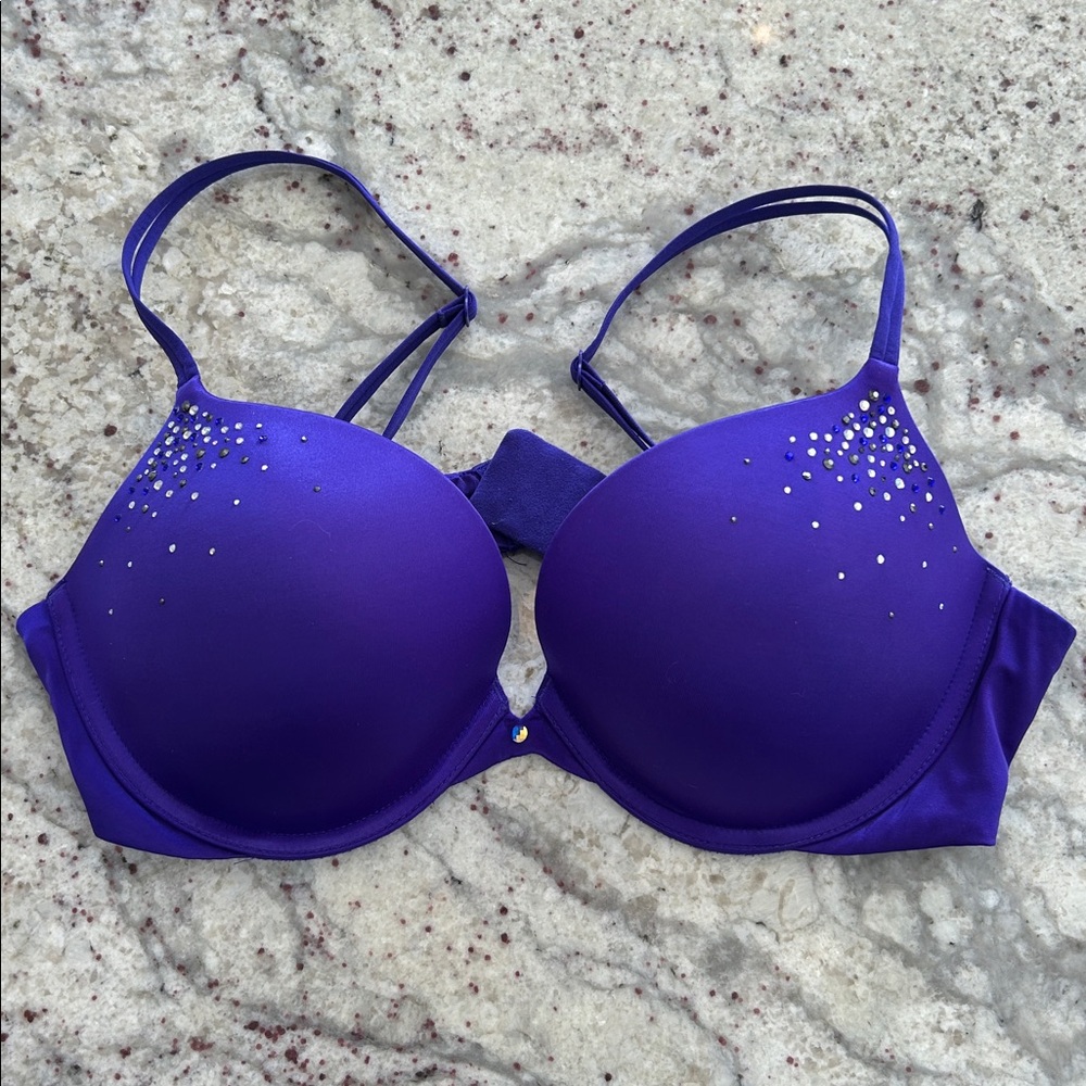 Victorias Secret Very Sexy Push Up Bra Sz 36C Bold Purple Sparkle Embellished